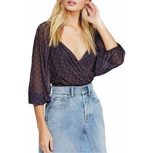 Free People Sweetie Pie Black Floral Blouse